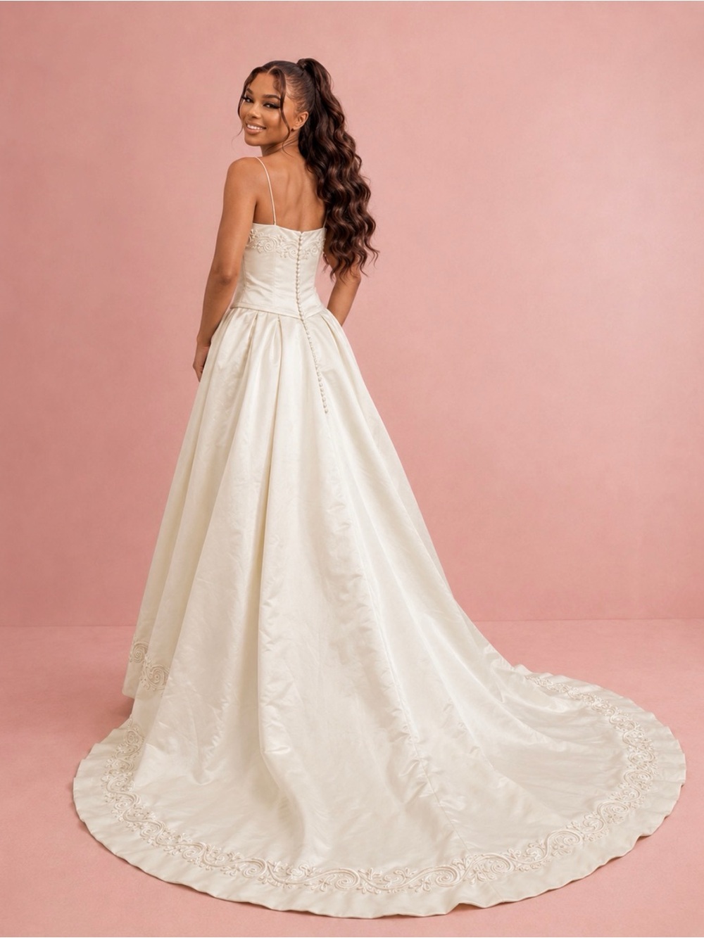 Vintage Michaelangelo 2423IVORY Two-Tone Satin Wedding Dress Size 8 - Picture 2 of 9